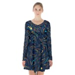 Colorful Abstract Pattern Creative Colorful Line Linear Background Long Sleeve Velvet V-neck Dress