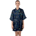 Colorful Abstract Pattern Creative Colorful Line Linear Background Half Sleeve Satin Kimono 