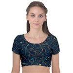 Colorful Abstract Pattern Creative Colorful Line Linear Background Velvet Short Sleeve Crop Top 