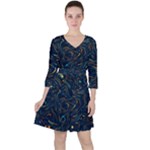 Colorful Abstract Pattern Creative Colorful Line Linear Background Quarter Sleeve Ruffle Waist Dress