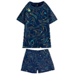 Colorful Abstract Pattern Creative Colorful Line Linear Background Kids  Swim Tee and Shorts Set