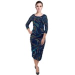 Colorful Abstract Pattern Creative Colorful Line Linear Background Quarter Sleeve Midi Velour Bodycon Dress