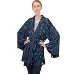 Colorful Abstract Pattern Creative Colorful Line Linear Background Long Sleeve Velvet Kimono 