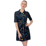 Colorful Abstract Pattern Creative Colorful Line Linear Background Belted Shirt Dress