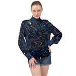 Colorful Abstract Pattern Creative Colorful Line Linear Background High Neck Long Sleeve Chiffon Top