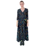 Colorful Abstract Pattern Creative Colorful Line Linear Background Button Up Maxi Dress