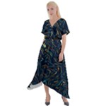 Colorful Abstract Pattern Creative Colorful Line Linear Background Cross Front Sharkbite Hem Maxi Dress