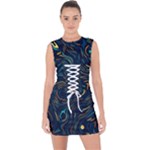 Colorful Abstract Pattern Creative Colorful Line Linear Background Lace Up Front Bodycon Dress