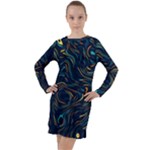 Colorful Abstract Pattern Creative Colorful Line Linear Background Long Sleeve Hoodie Dress