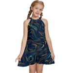 Colorful Abstract Pattern Creative Colorful Line Linear Background Kids  Halter Collar Waist Tie Chiffon Dress