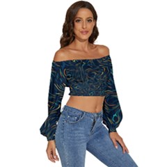 Long Sleeve Crinkled Weave Crop Top 