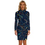 Colorful Abstract Pattern Creative Colorful Line Linear Background Long Sleeve Shirt Collar Bodycon Dress