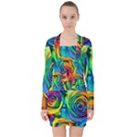 Colorful Roses Bouquet Rainbow V-neck Bodycon Long Sleeve Dress