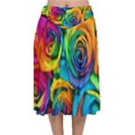 Colorful Roses Bouquet Rainbow Velvet Flared Midi Skirt