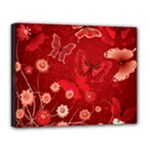 Four Red Butterflies With Flower Illustration Butterfly Flowers Canvas 14  x 11  (Stretched)