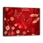 Four Red Butterflies With Flower Illustration Butterfly Flowers Canvas 16  x 12  (Stretched)