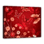 Four Red Butterflies With Flower Illustration Butterfly Flowers Canvas 20  x 16  (Stretched)