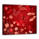 Four Red Butterflies With Flower Illustration Butterfly Flowers Canvas 24  x 20  (Stretched)