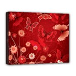 Four Red Butterflies With Flower Illustration Butterfly Flowers Deluxe Canvas 20  x 16  (Stretched)