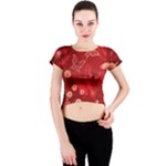 Four Red Butterflies With Flower Illustration Butterfly Flowers Crew Neck Crop Top