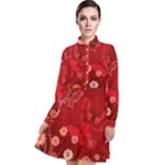 Four Red Butterflies With Flower Illustration Butterfly Flowers Long Sleeve Chiffon Shirt Dress