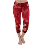 Four Red Butterflies With Flower Illustration Butterfly Flowers Capri Winter Leggings 