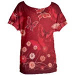 Four Red Butterflies With Flower Illustration Butterfly Flowers Women s Oversized Tee