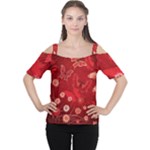 Four Red Butterflies With Flower Illustration Butterfly Flowers Cutout Shoulder Tee
