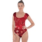 Four Red Butterflies With Flower Illustration Butterfly Flowers Short Sleeve Leotard 