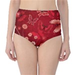 Four Red Butterflies With Flower Illustration Butterfly Flowers Classic High-Waist Bikini Bottoms