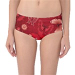 Four Red Butterflies With Flower Illustration Butterfly Flowers Mid-Waist Bikini Bottoms