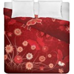 Four Red Butterflies With Flower Illustration Butterfly Flowers Duvet Cover Double Side (King Size)