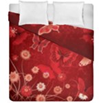 Four Red Butterflies With Flower Illustration Butterfly Flowers Duvet Cover Double Side (California King Size)