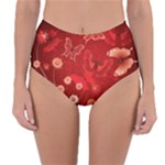 Four Red Butterflies With Flower Illustration Butterfly Flowers Reversible High-Waist Bikini Bottoms