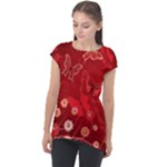 Four Red Butterflies With Flower Illustration Butterfly Flowers Cap Sleeve High Low Top