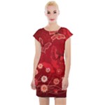 Four Red Butterflies With Flower Illustration Butterfly Flowers Cap Sleeve Bodycon Dress