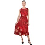 Four Red Butterflies With Flower Illustration Butterfly Flowers Midi Tie-Back Chiffon Dress