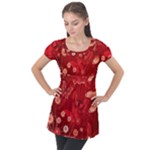 Four Red Butterflies With Flower Illustration Butterfly Flowers Puff Sleeve Tunic Top