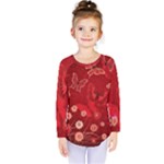 Four Red Butterflies With Flower Illustration Butterfly Flowers Kids  Long Sleeve Tee