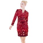 Four Red Butterflies With Flower Illustration Butterfly Flowers Button Long Sleeve Dress