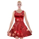 Four Red Butterflies With Flower Illustration Butterfly Flowers Velvet Skater Dress