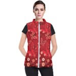 Four Red Butterflies With Flower Illustration Butterfly Flowers Women s Puffer Vest