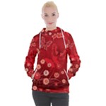 Four Red Butterflies With Flower Illustration Butterfly Flowers Women s Hooded Pullover