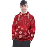 Four Red Butterflies With Flower Illustration Butterfly Flowers Men s Pullover Hoodie