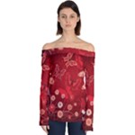 Four Red Butterflies With Flower Illustration Butterfly Flowers Off Shoulder Long Sleeve Top