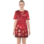 Four Red Butterflies With Flower Illustration Butterfly Flowers Sixties Short Sleeve Mini Dress