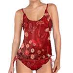 Four Red Butterflies With Flower Illustration Butterfly Flowers Tankini Set