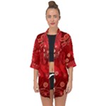 Four Red Butterflies With Flower Illustration Butterfly Flowers Open Front Chiffon Kimono