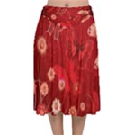 Four Red Butterflies With Flower Illustration Butterfly Flowers Velvet Flared Midi Skirt