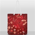 Four Red Butterflies With Flower Illustration Butterfly Flowers Full Print Rope Handle Tote (Large)